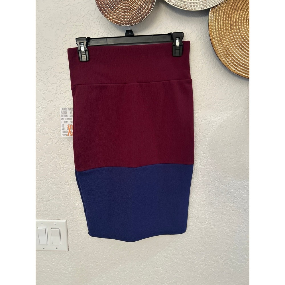 LuLaRoe Cassie colorblock pencil skirt in‎ burgundy and navy blue NWT XS